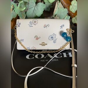 Coach Foldover Crossbody Bag Clutch with Gold Chain